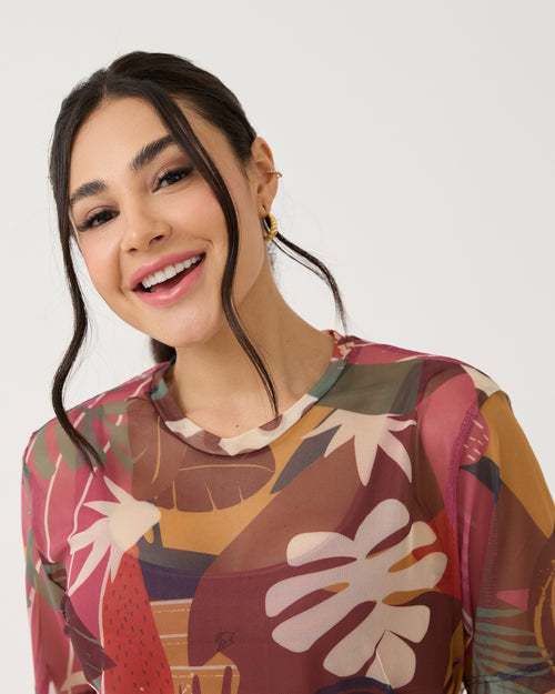 Camisão de Tule Estampado - Patch Forest
