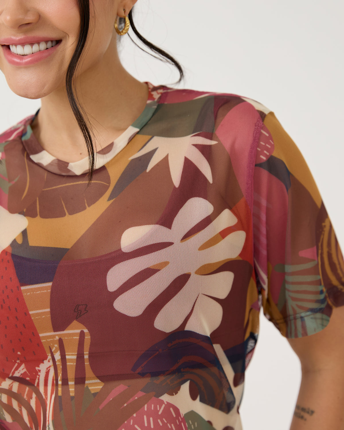 Camisão de Tule Estampado - Patch Forest