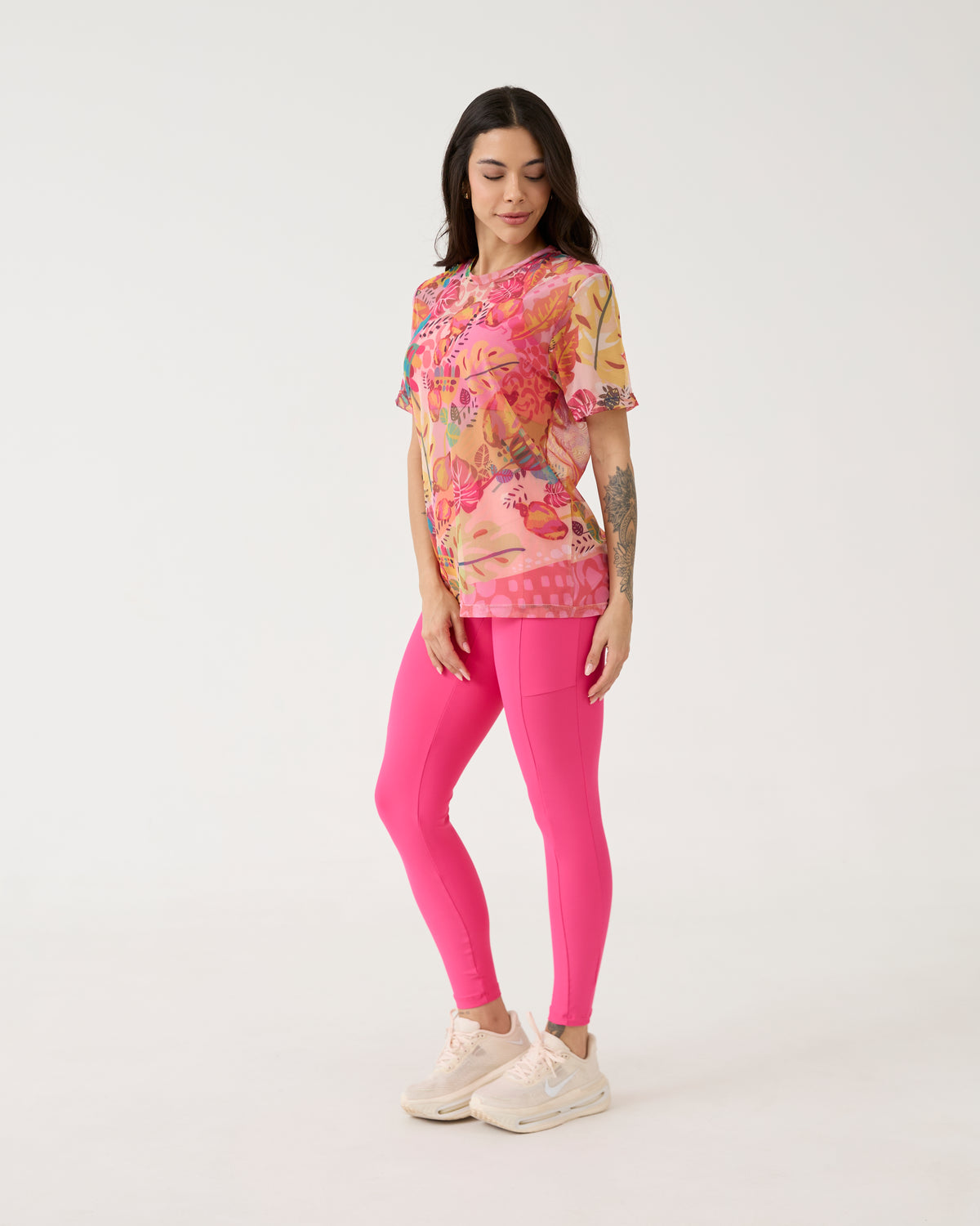 Camisão de Tule Estampado - Floral Pink