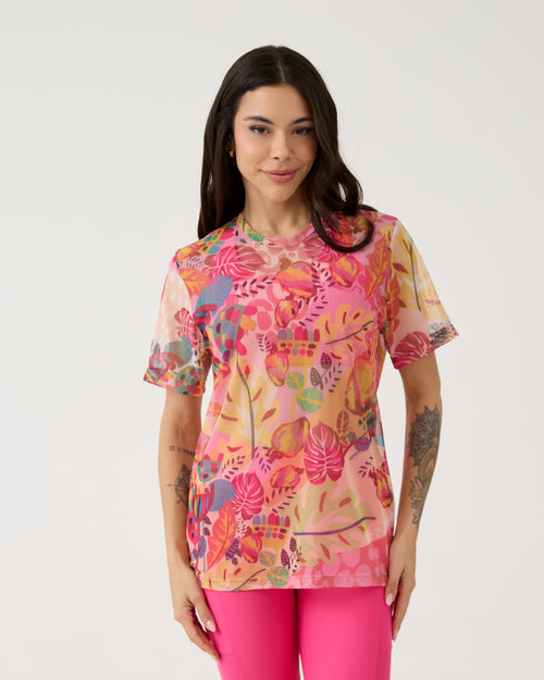 Camisão de Tule Estampado - Floral Pink