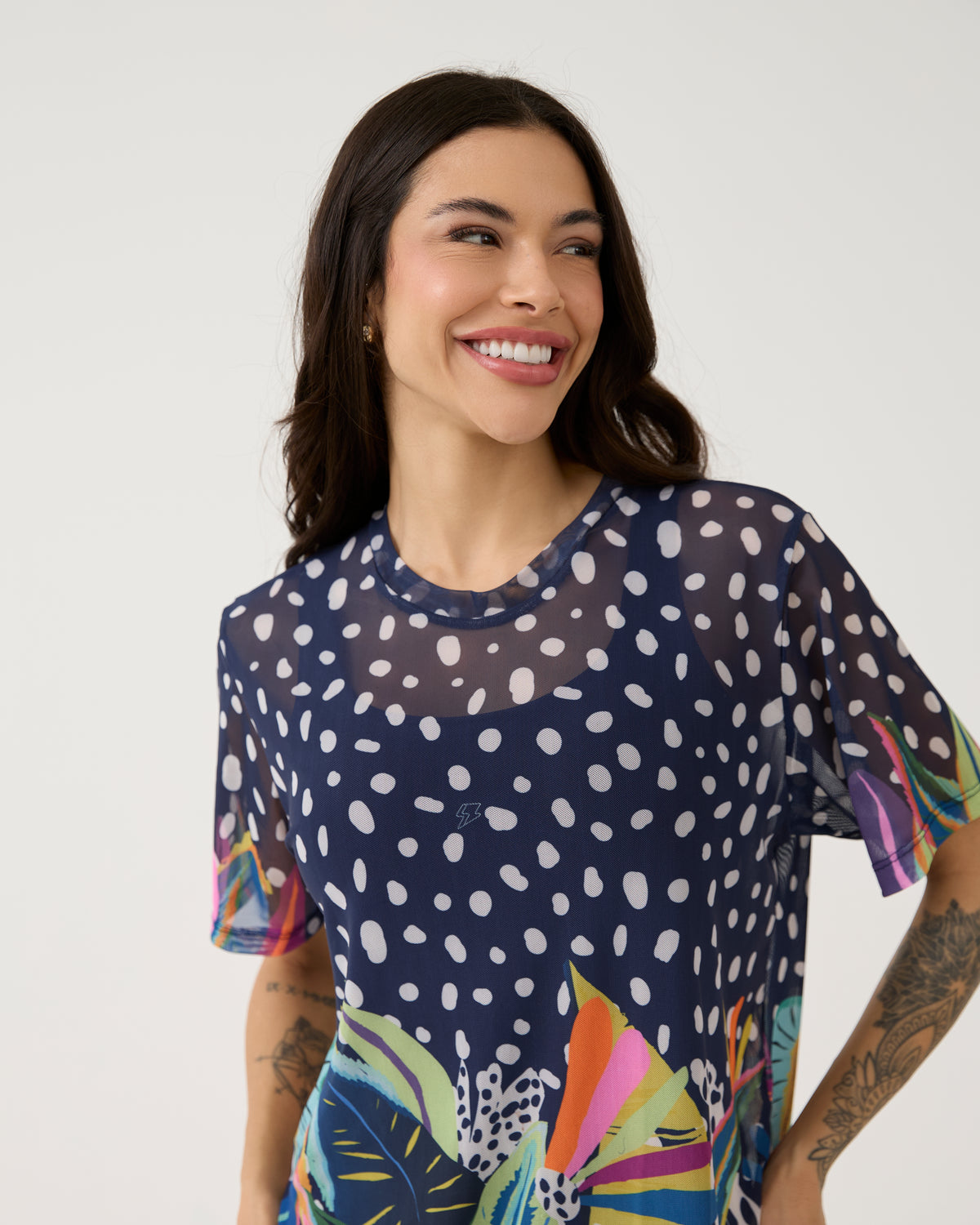 Camisão de Tule Estampado - Folhagem Colors