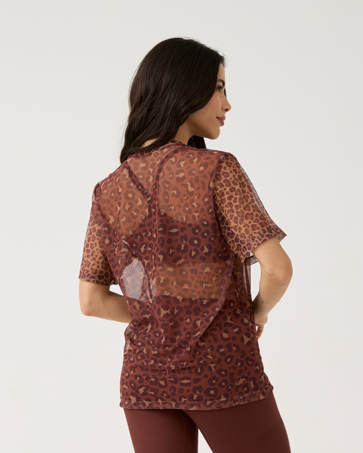 Camisão de Tule Estampado - Onça Chocolate
