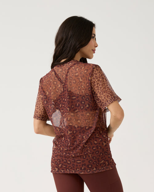 Camisão de Tule Estampado - Onça Chocolate