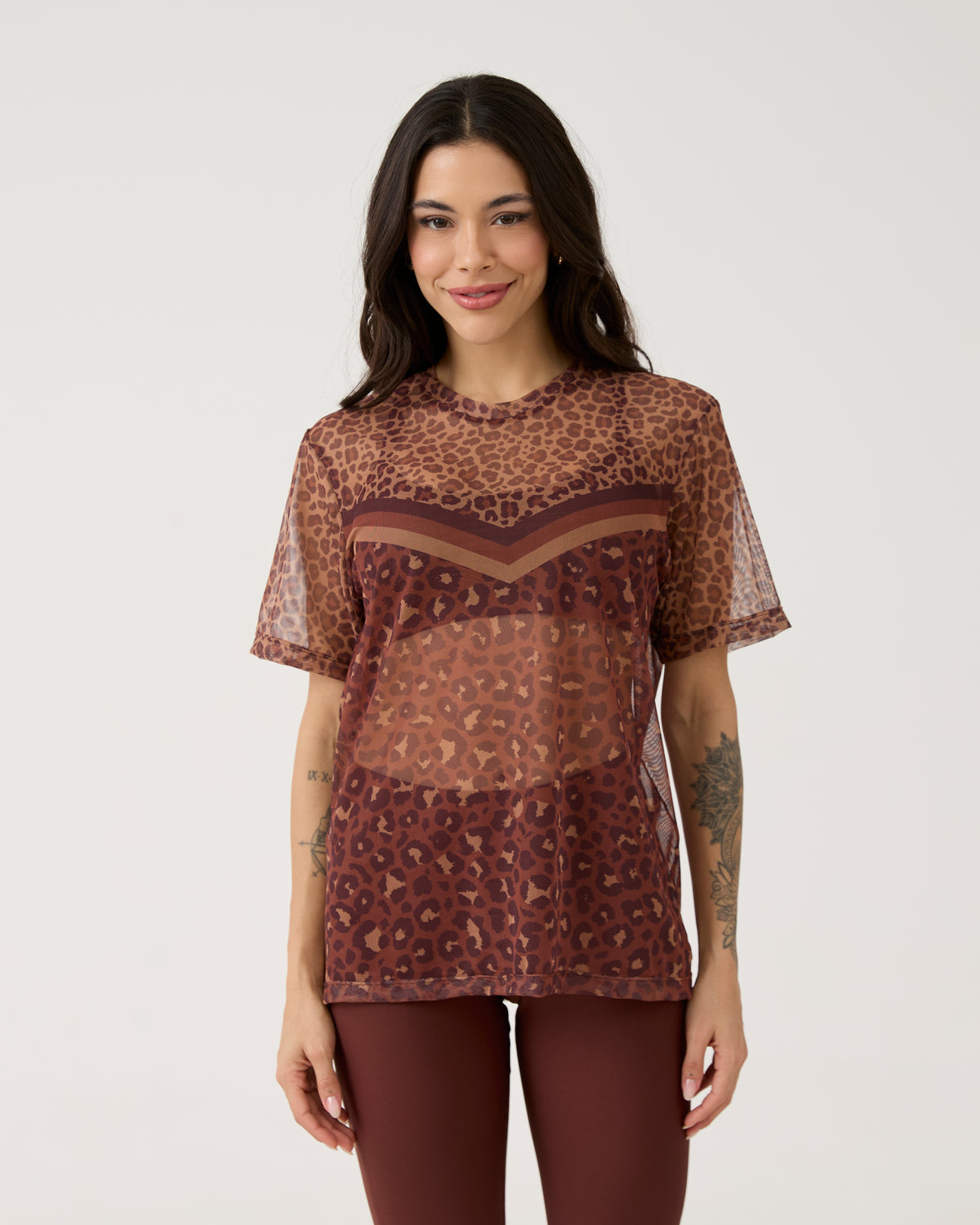 Camisão de Tule Estampado - Onça Chocolate