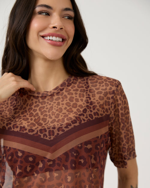 Camisão de Tule Estampado - Onça Chocolate
