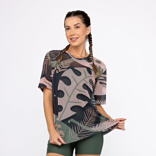 Camisão de Tule Estampado - Folhagem