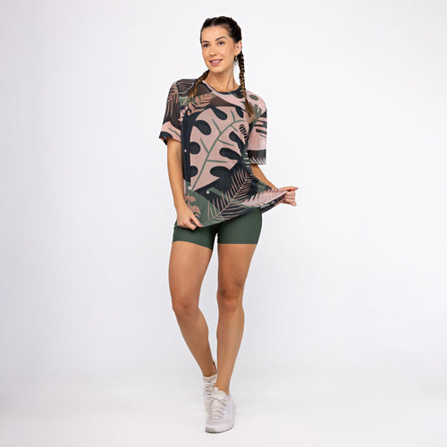 Camisão de Tule Estampado - Folhagem