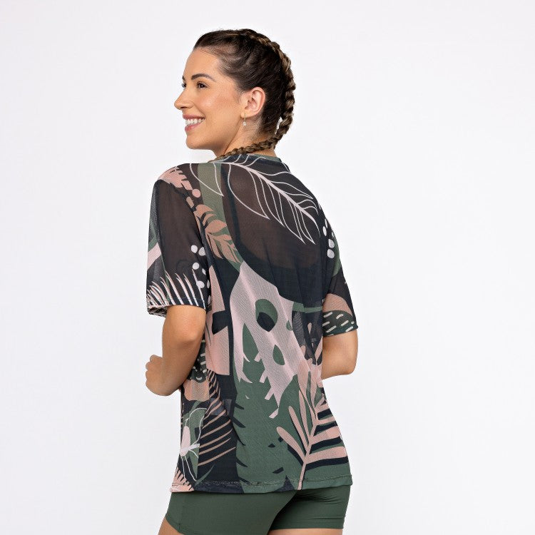Camisão De Tule Estampado - Folhagem