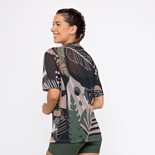 Camisão de Tule Estampado - Folhagem