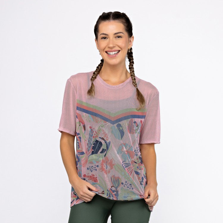 Camisão de Tule Estampado - Folhagem Tucano