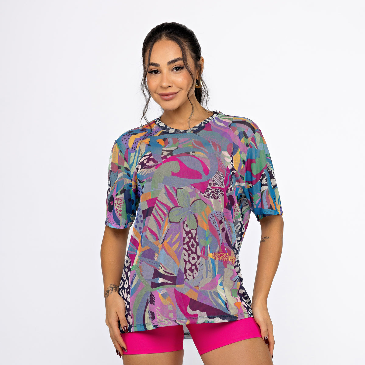 Camisão de Tule Estampado - Patch Tropic