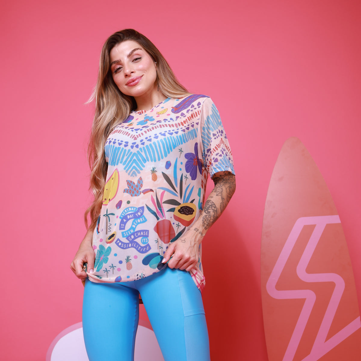 Camisão de Tule Estampado - Beach Waves