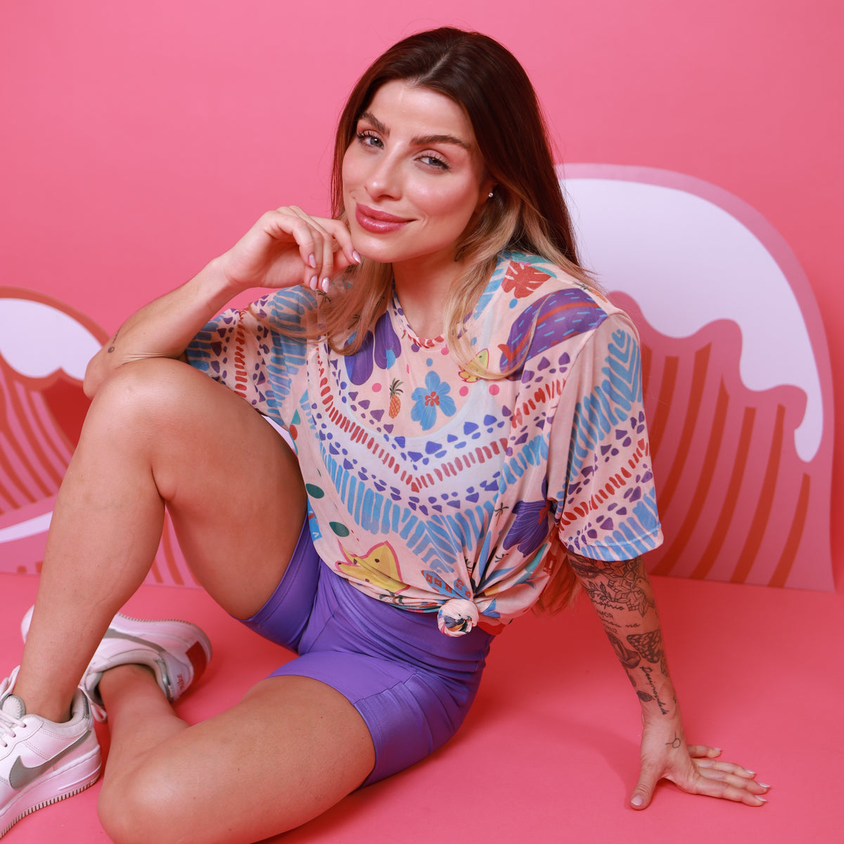 Camisão de Tule Estampado - Beach Waves