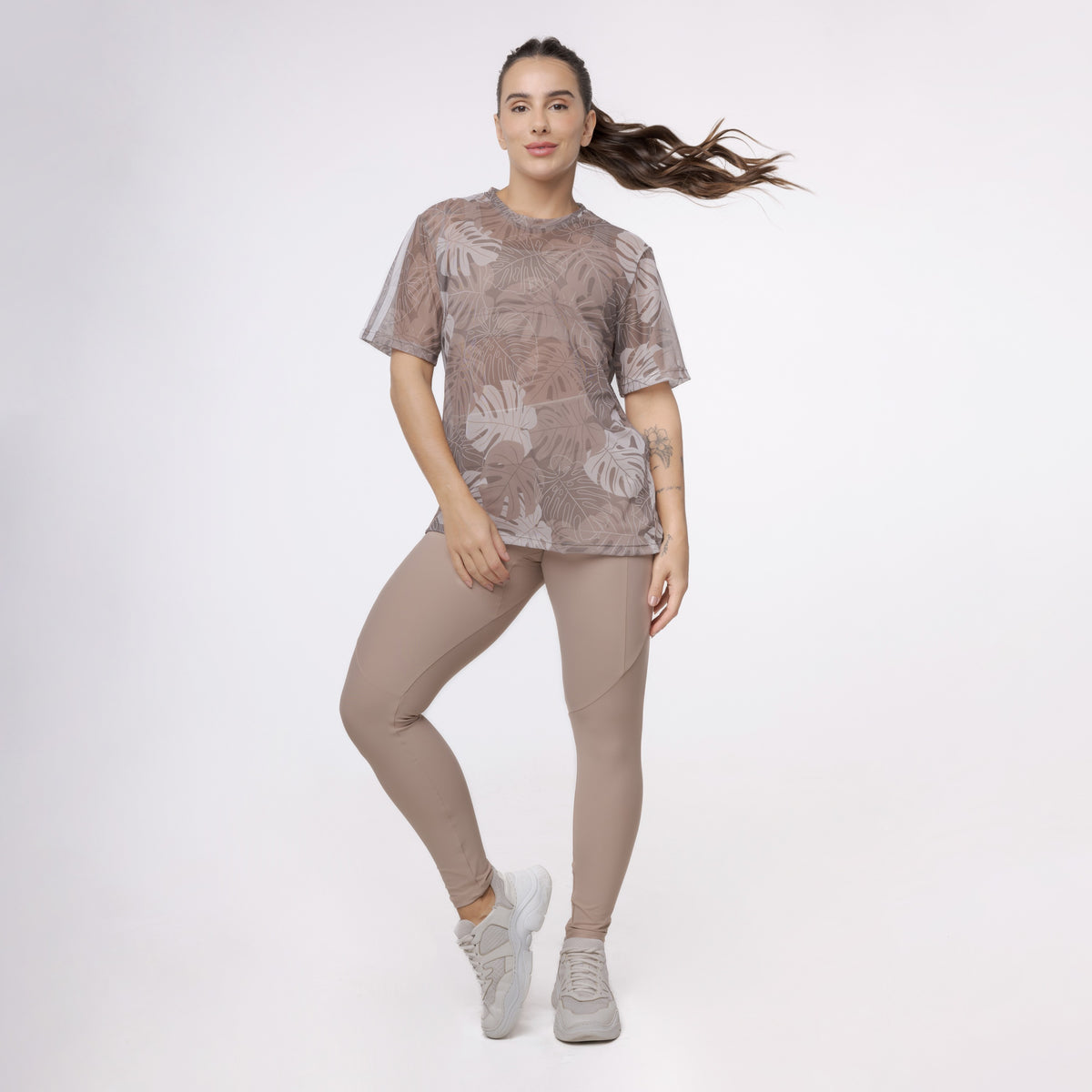 Camisão De Tule Estampado - Costela Nude