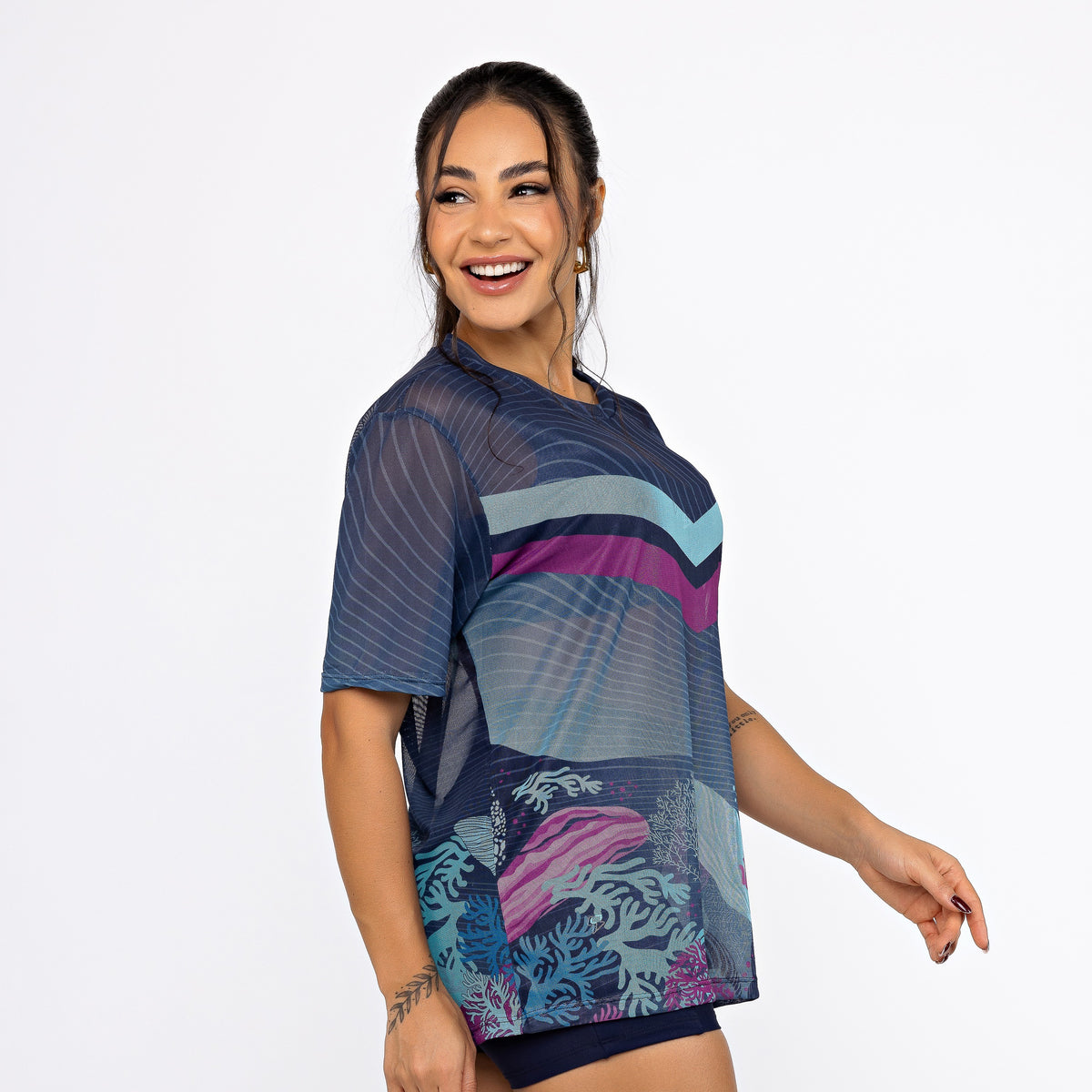 Camisão de Tule Estampado - Deep Ocean