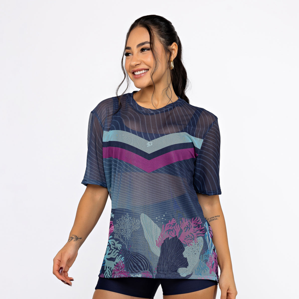 Camisão de Tule Estampado - Deep Ocean