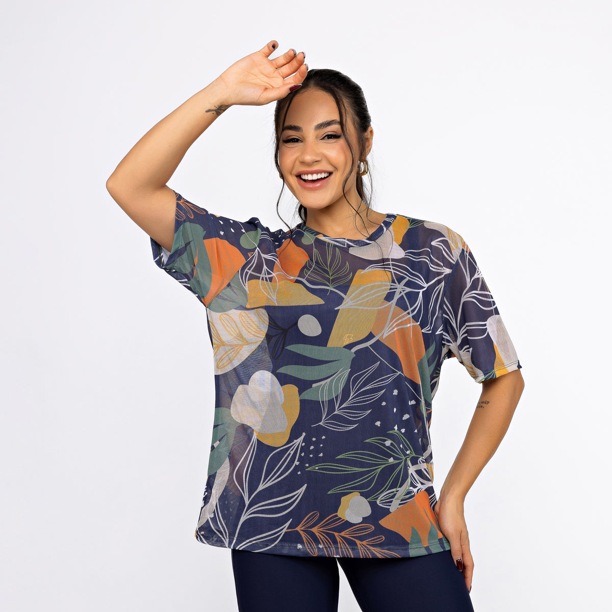 Camisão de Tule Estampado - Folhagem Aurora