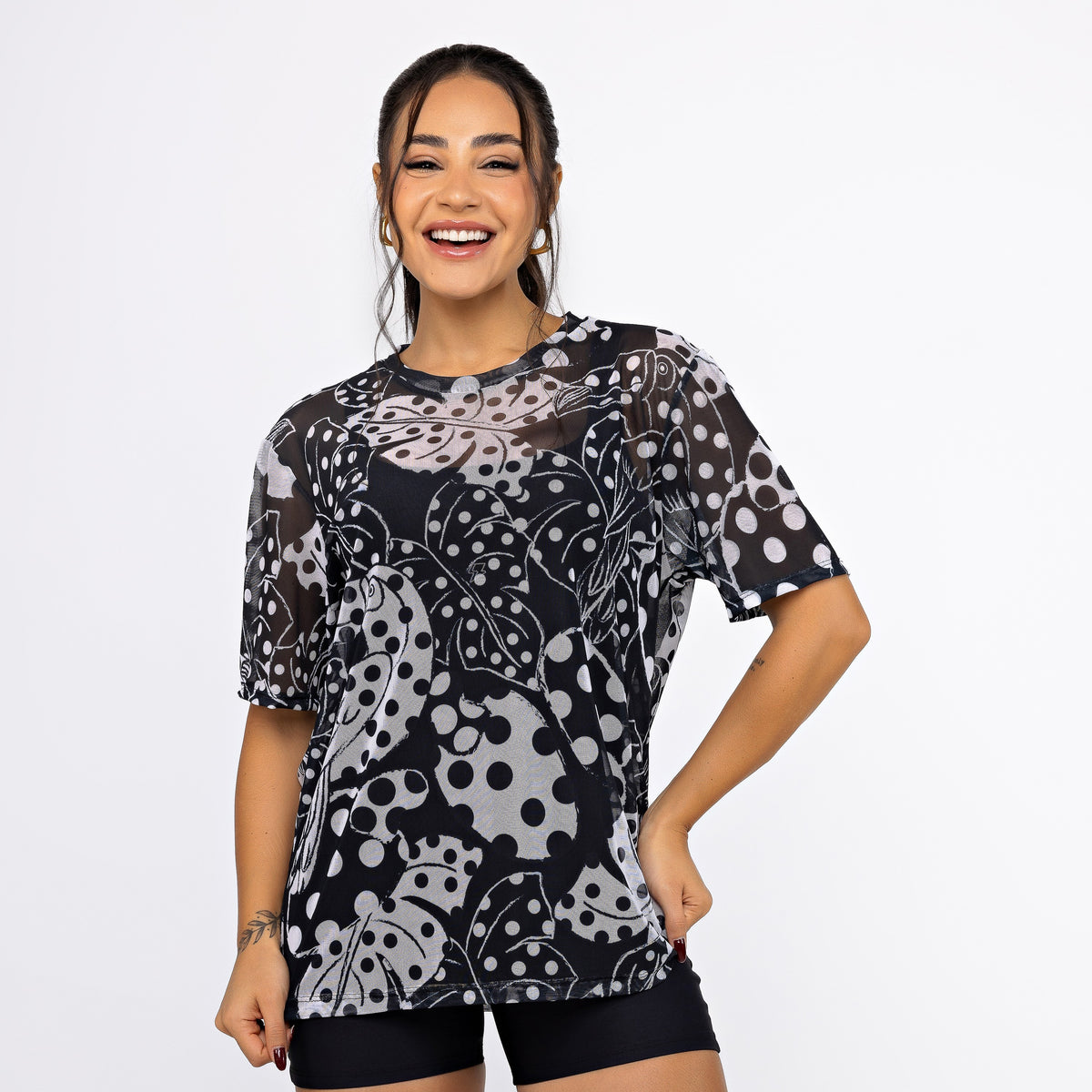 Camisão de Tule Estampado - Tucaju