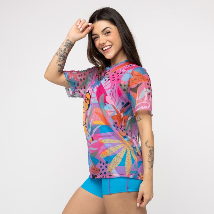 Camisão de Tule Estampado - Onça Pop