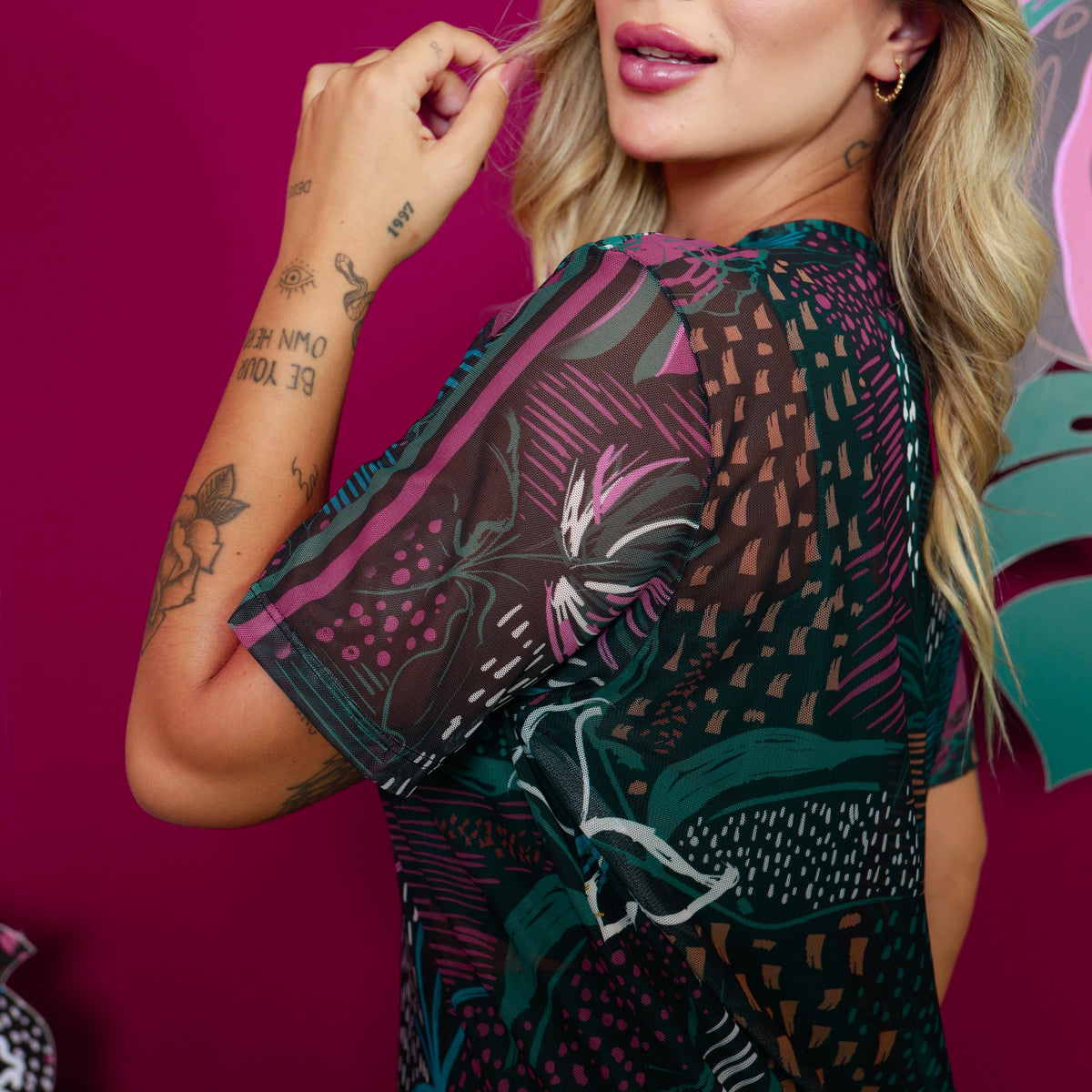 Camisão de Tule Estampado - Inverno Tropical