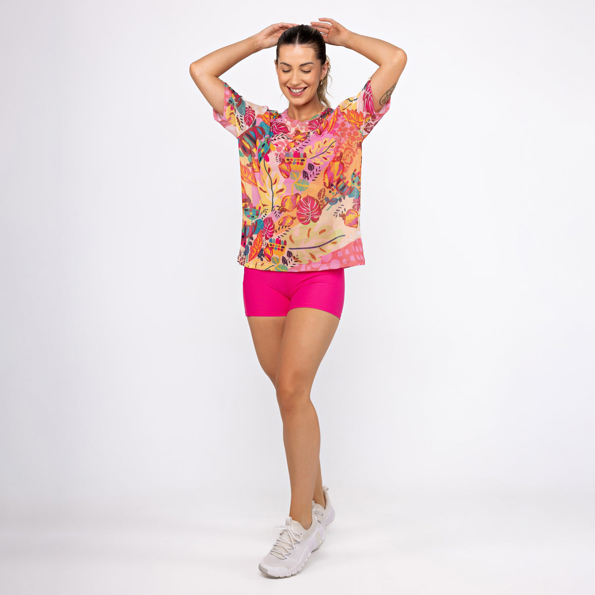 Camisão de Tule Estampado - Floral Pink