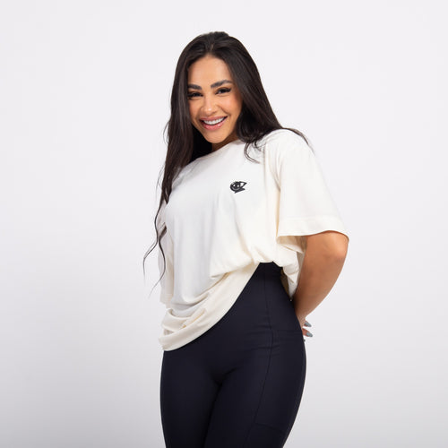 T-shirt Oversized Sport Atleta - Off White & Preto