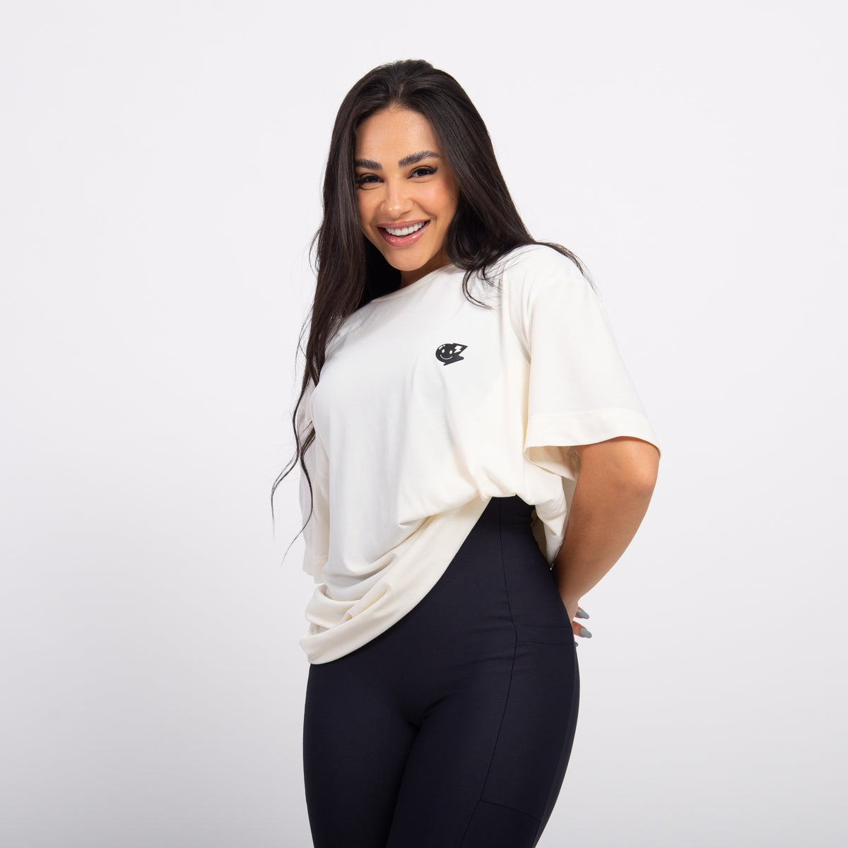 T-shirt Oversized Sport Atleta - Off White & Preto