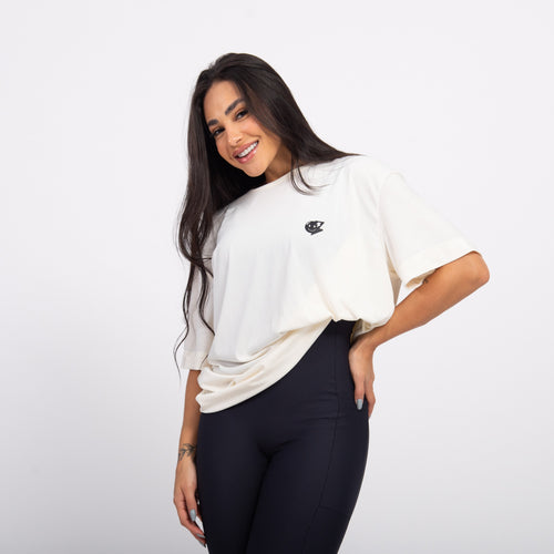 T-shirt Oversized Sport Atleta - Off White & Preto
