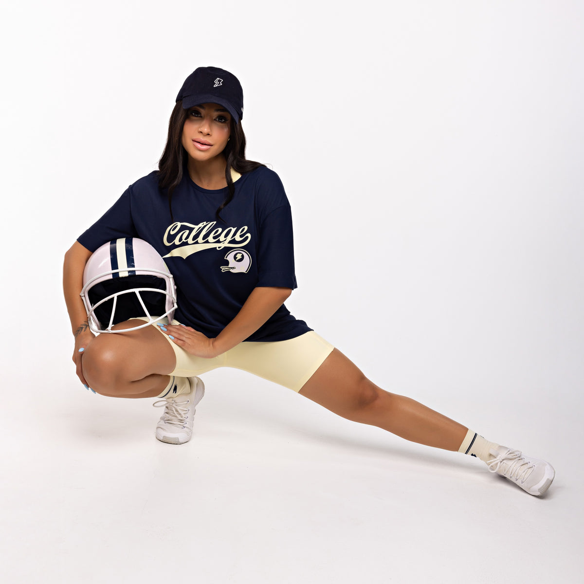 T-shirt Oversized Sport College Logo - Marinho Profundo
