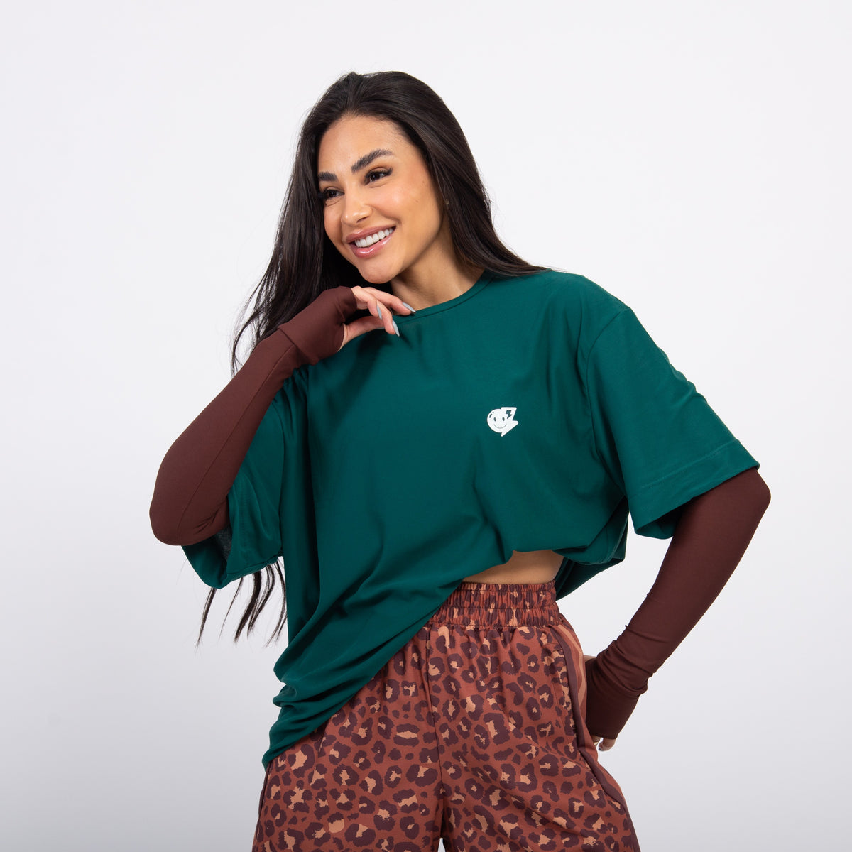 T-shirt Oversized Sport Atleta - Esmeralda & Off White
