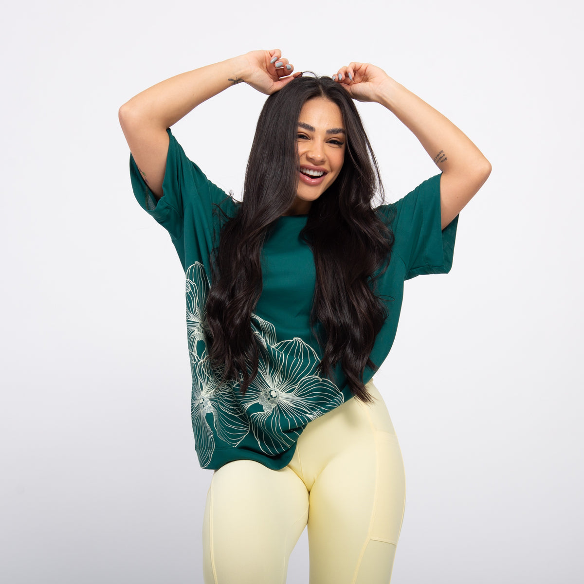 T-shirt Oversized Sport Flower - Esmeralda