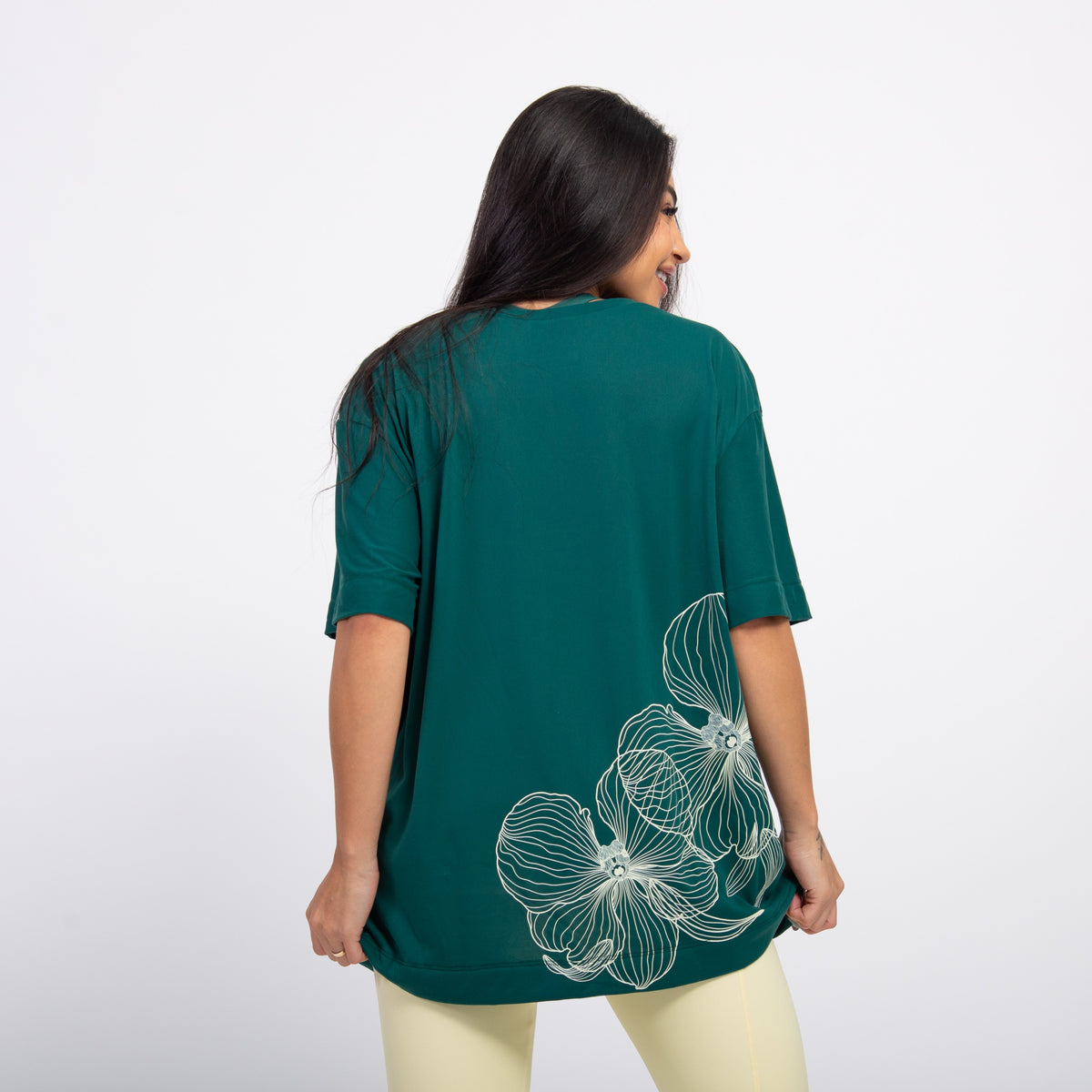 T-shirt Oversized Sport Flower - Esmeralda