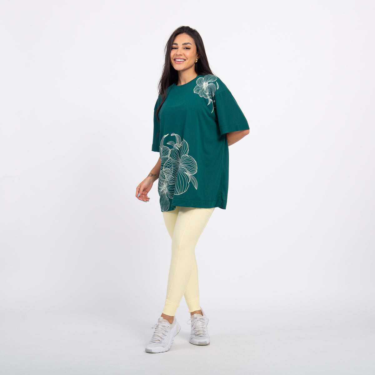 T-shirt Oversized Sport Flower - Esmeralda