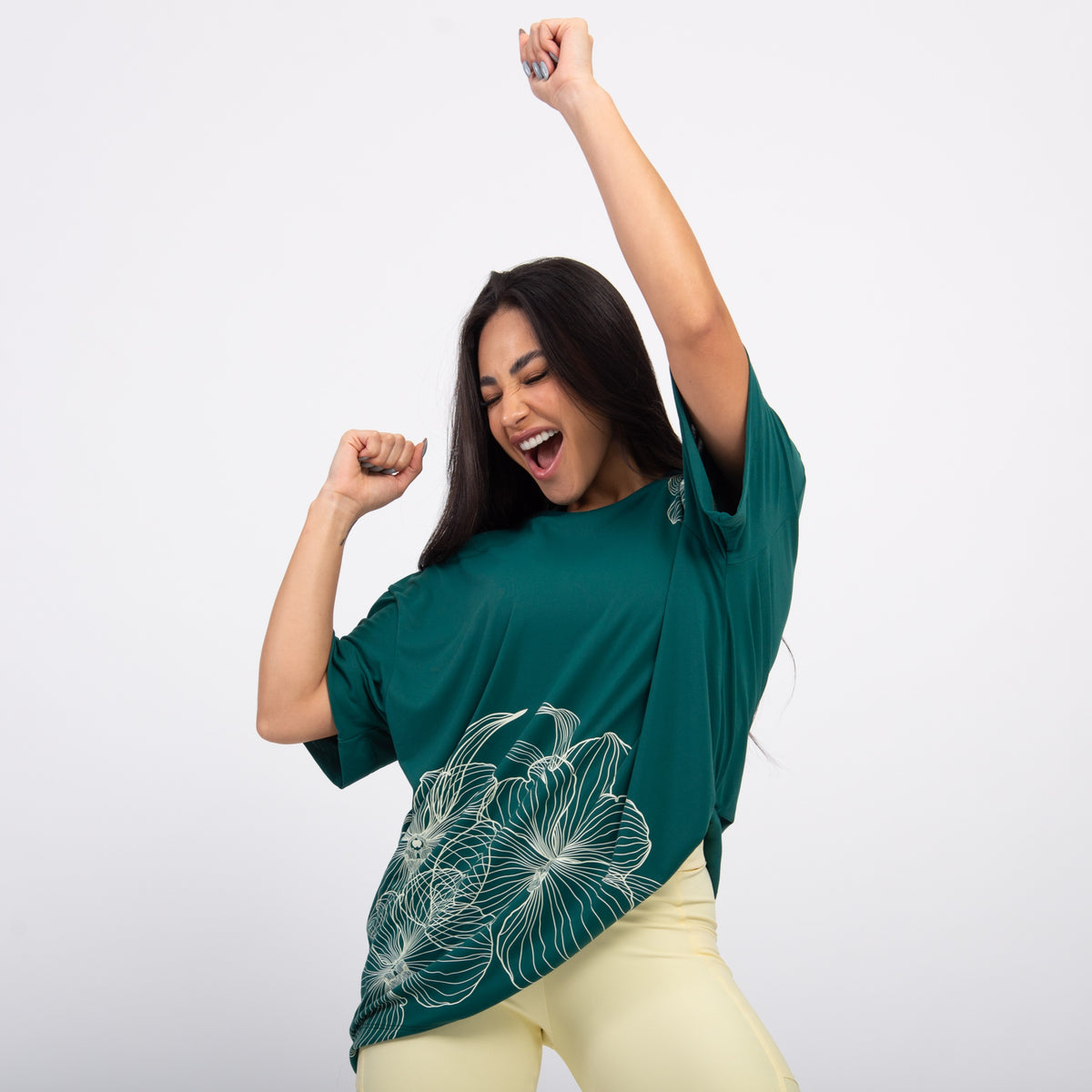 T-shirt Oversized Sport Flower - Esmeralda