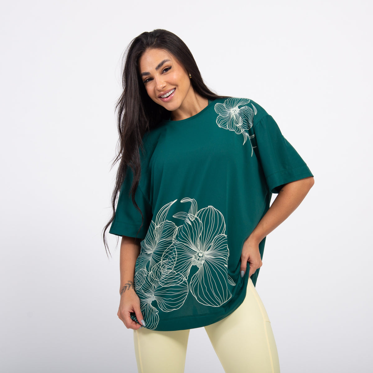 T-shirt Oversized Sport Flower - Esmeralda