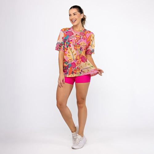 Camisão de Tule Estampado - Floral Pink