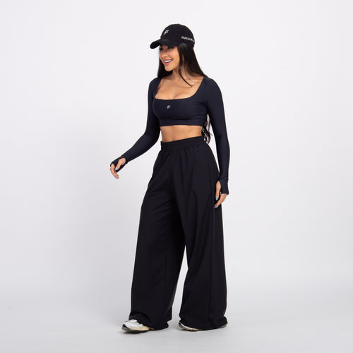 Top Cropped Manga Longa Sleek - Preto