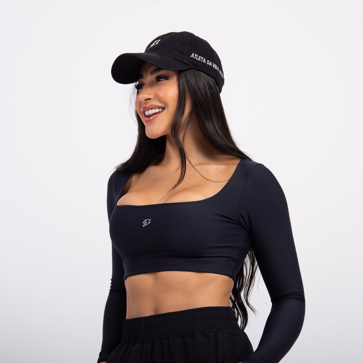 Top Cropped Manga Longa Sleek - Preto