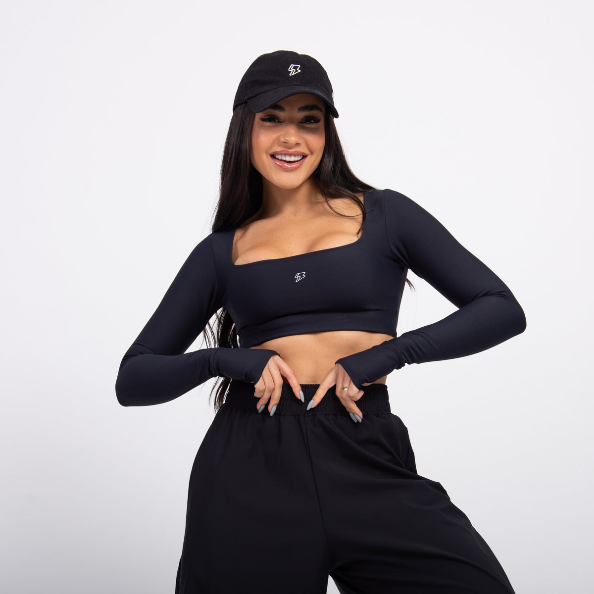 Top Cropped Manga Longa Sleek - Preto