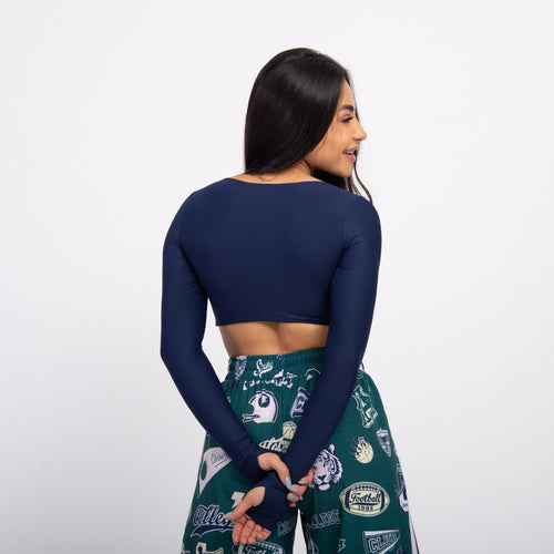 Top Cropped Manga Longa Sleek - Marinho