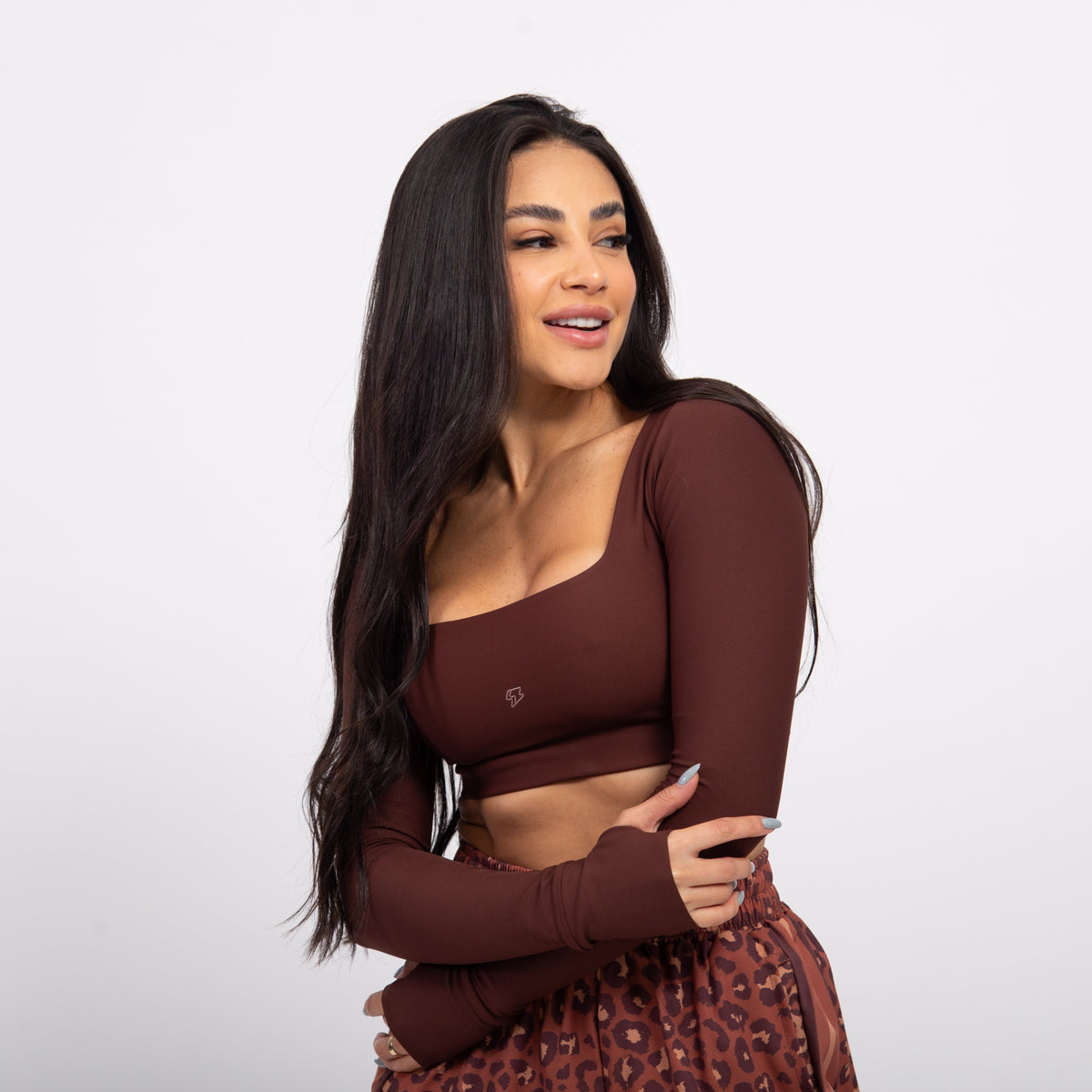 Top Cropped Manga Longa Sleek - Café
