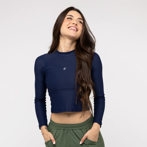 Cropped Manga Longa Skin - Marinho Intenso