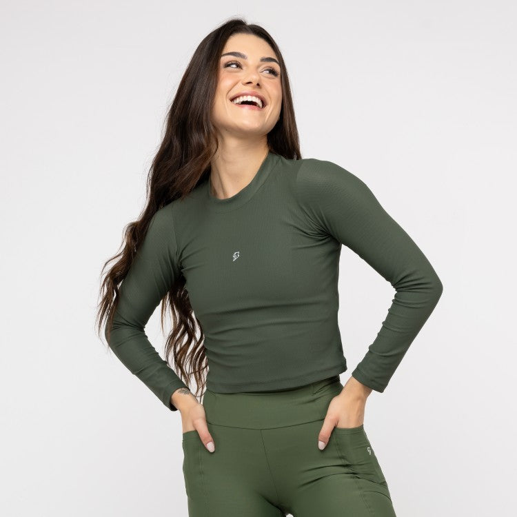 Cropped Manga Longa Skin - Verde Oliva