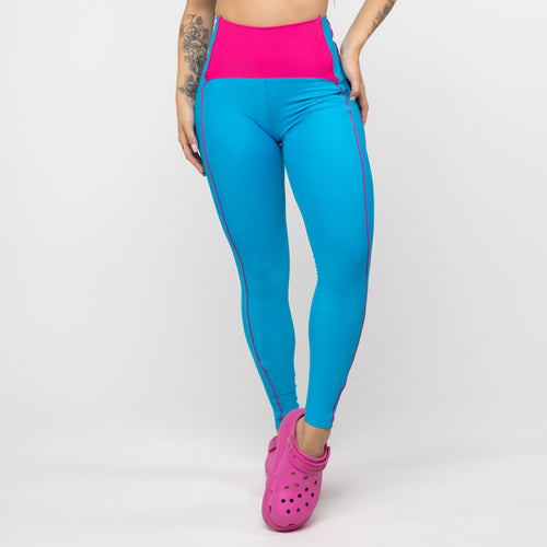 Legging Cós Anatômico Pala - Azul Malibu com Vivo Pink