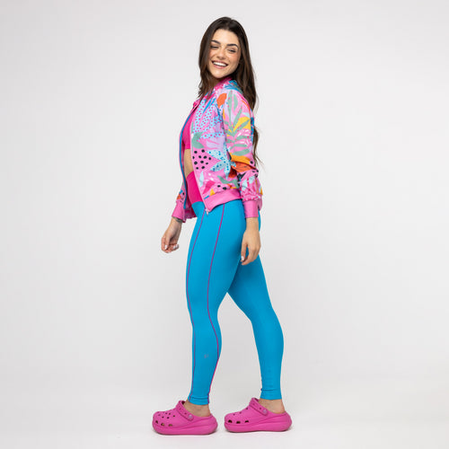 Legging Cós Anatômico Pala - Azul Malibu com Vivo Pink