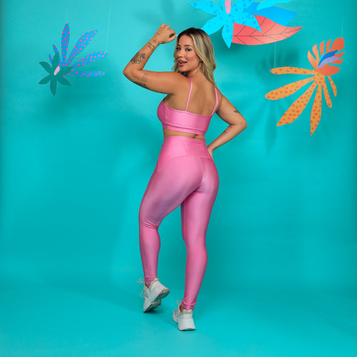 Legging Fit Bolso Cós Shine - Rosa Chiclete