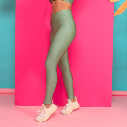 Legging Fit Bolso Cós Shine - Verde Alecrim