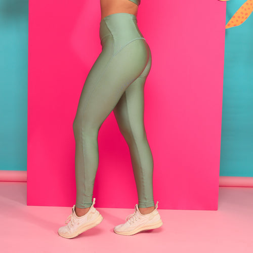 Legging Fit Bolso Cós Shine - Verde Alecrim