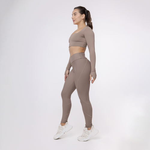 Legging Lines Bolso Cós - Marrom Trufa & Café com Leite