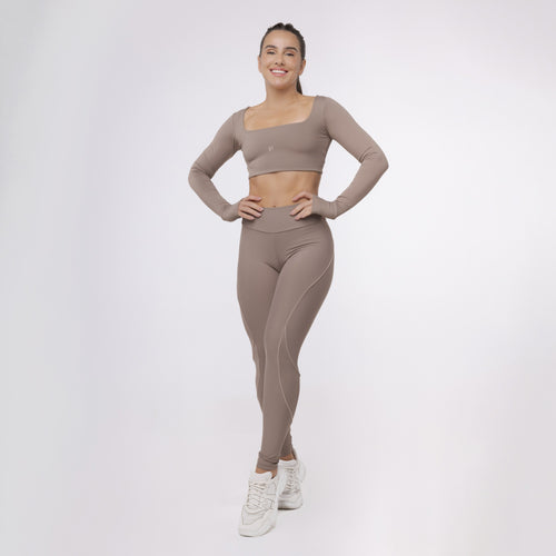 Legging Lines Bolso Cós - Marrom Trufa & Café com Leite